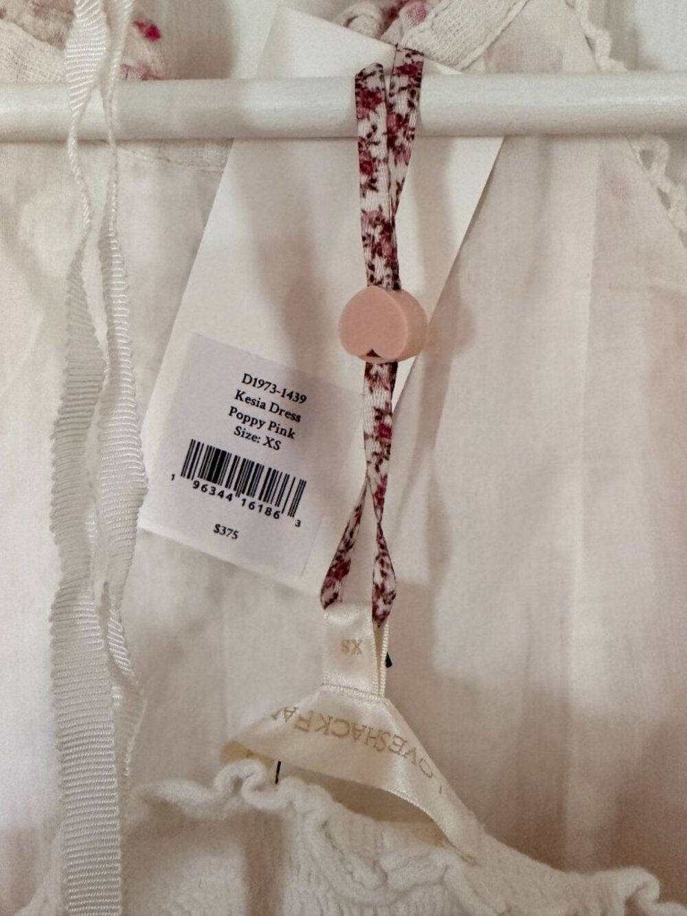 NWT LoveShackFancy Kesia Mini Dress XS Poppy Pink Floral Lace Cotton Halter - Picture 9 of 11